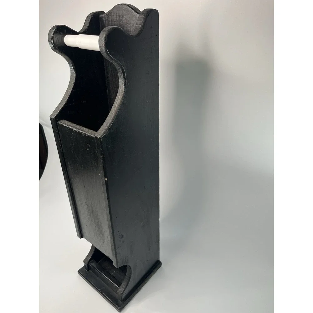 Black Wood Toilet Paper Holder Rustic Farmhouse Style Standing Dispenser